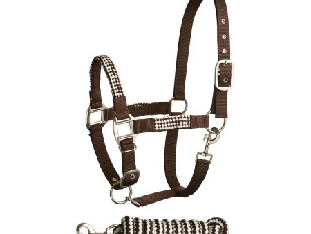 Bitz Soft Handle Two Tone Headcollar Lead Rope Brown Cream Cob Online now