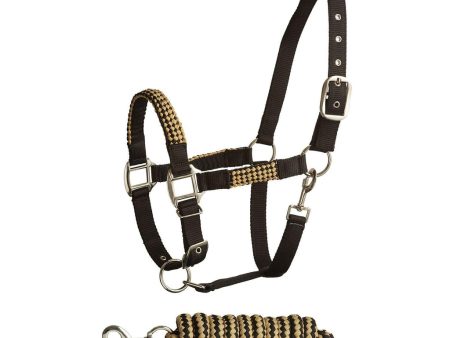 Bitz Soft Handle Two Tone Headcollar Lead Rope Black Gold Pony Hot on Sale