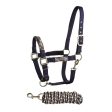 Bitz Soft Handle Two Tone Headcollar Lead Rope Navy Taupe Cob For Cheap