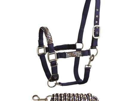 Bitz Soft Handle Two Tone Headcollar Lead Rope Navy Taupe Cob For Cheap