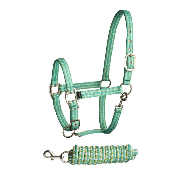 Bitz Stripe Two Tone Headcollar Lead Rope Aqua Lime Full Online