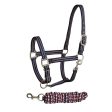 Bitz Stripe Two Tone Headcollar Lead Rope Navy White Full For Discount