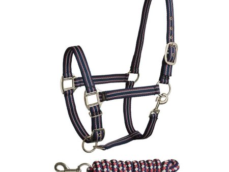 Bitz Stripe Two Tone Headcollar Lead Rope Navy White Full For Discount