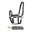 Bitz Soft Handle Two Tone Headcollar Lead Rope Navy Taupe Pony Sale