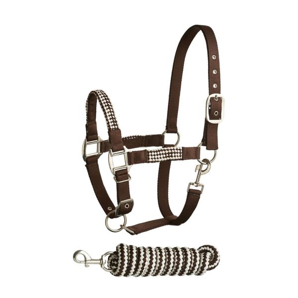 Bitz Soft Handle Two Tone Headcollar Lead Rope Brown Cream Pony Fashion